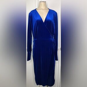 NWOT Zara Trafaluc Wrap Dress Royal Blue Velour Velvet Midi V Neck Long Sleeve